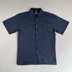 Island Importer Shirt Mens M Blue Linen Short Sleeve‎ Cutaway Collar Button Up